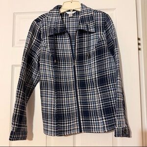 Christopher & Banks Waffle Knit Jacket, Blue Multi Colored, Zipper, Pockets, L